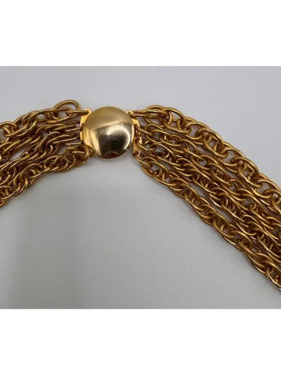 Vintage Gold Tone Multi 4 Strand Chain Necklace Heavy Layered Statement - Picture 3 of 7